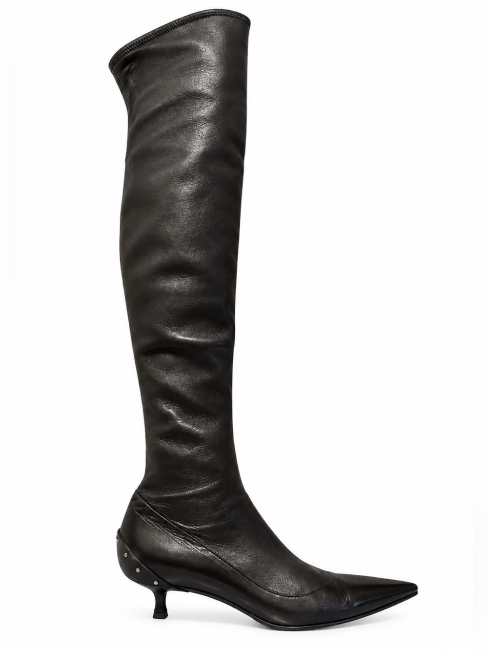 Vintage GUCCI TOM FORD FW 2003 Runway Black Leather Studded OTK Kitten Heel Boot